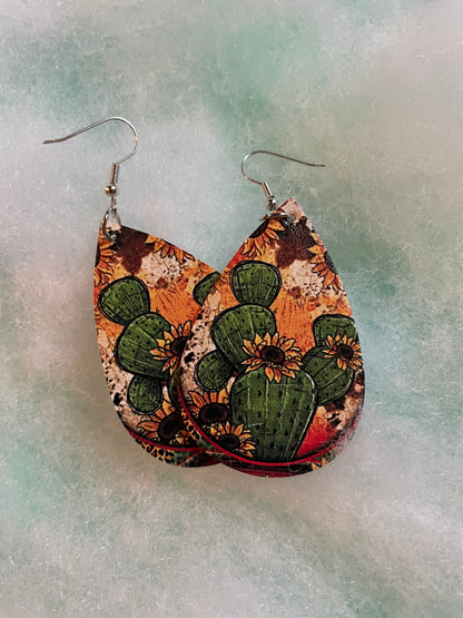 Vintage Cactus Teardrop Earrings